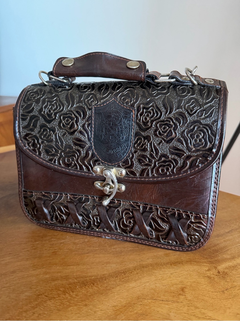 Dina Jordan Vintage Rose Tooled Leather Handbag